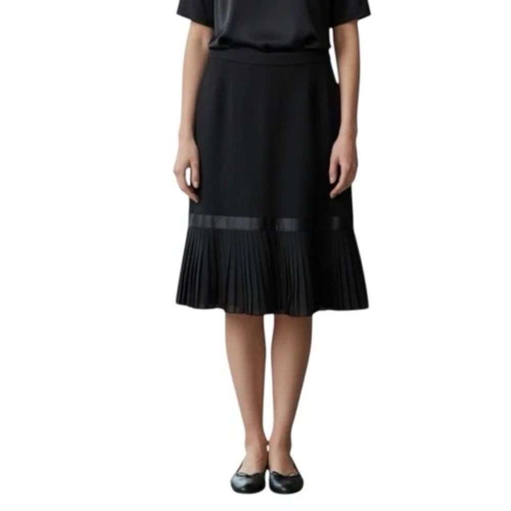St. John Evening Skirt Santana Knit Silk Trim Pleated Black Preppy Women Sz 6